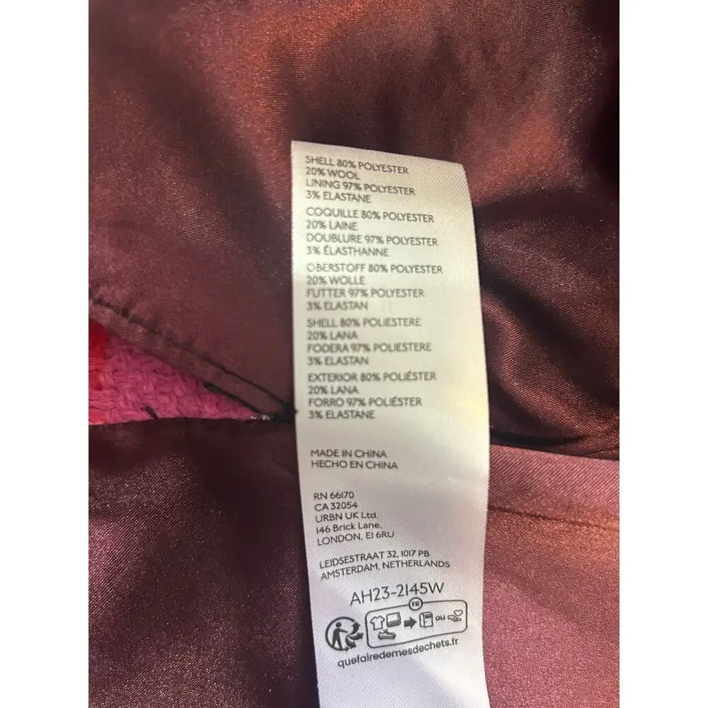 Anthropologie Exploded Plaid Tweed Blazer Medium Red Pink Gold Button Jacket